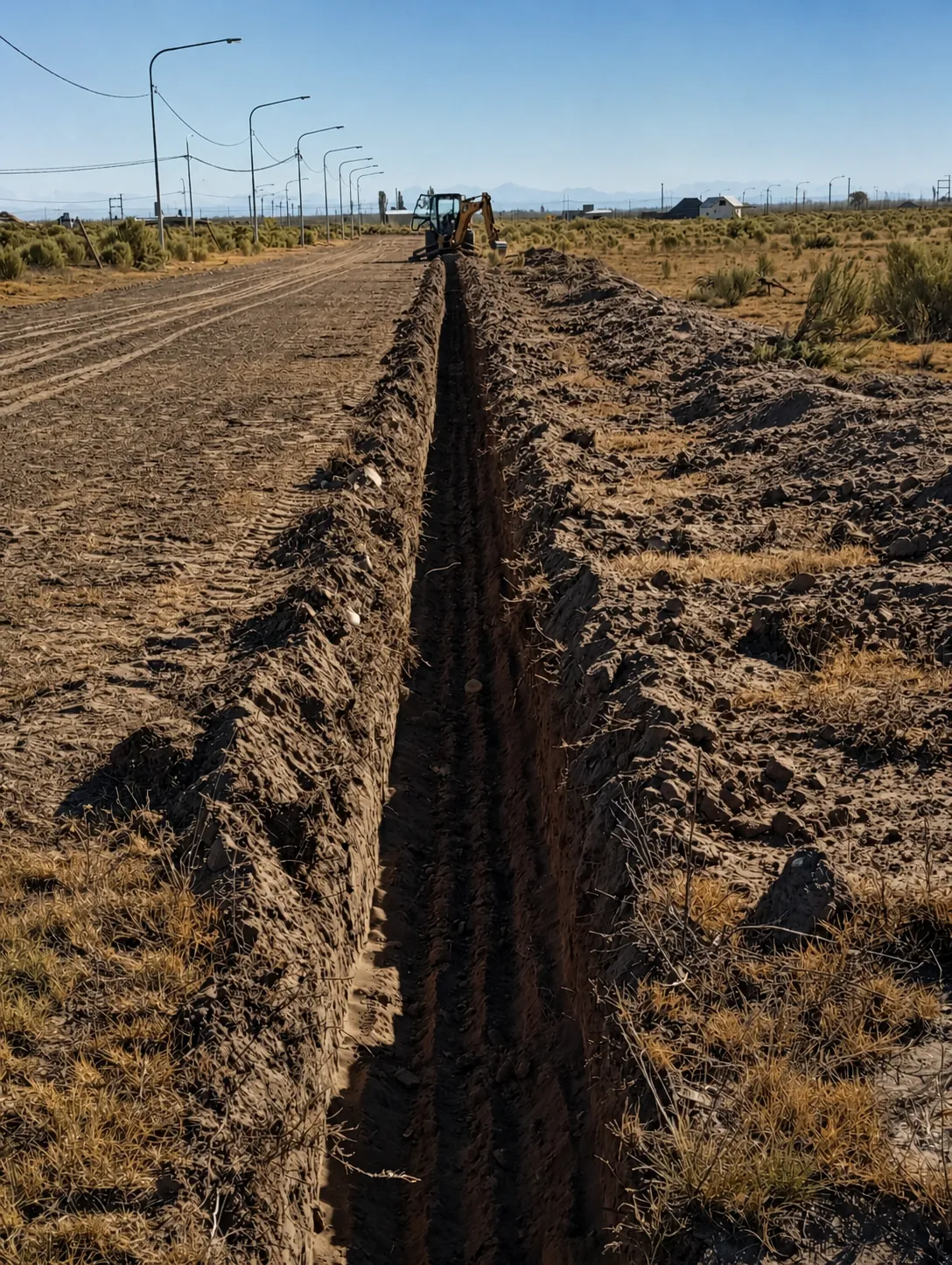 Zanja abierta para un trabajo de movimiento de suelo